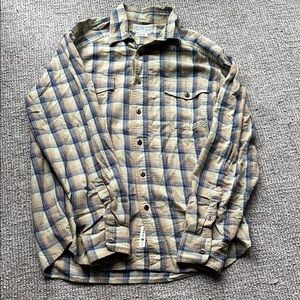 Lucky Brand Men's Beige and Blue Plaid Shirt